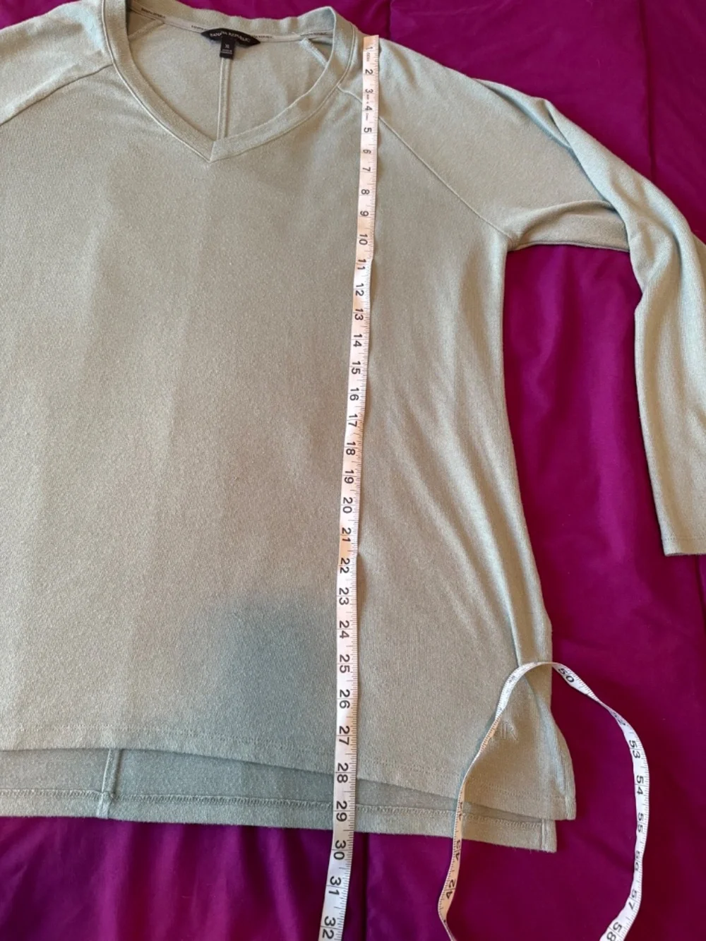 Banana Republic V-Neck Long Sleeve Side Slit Soft Top Knit Green XL